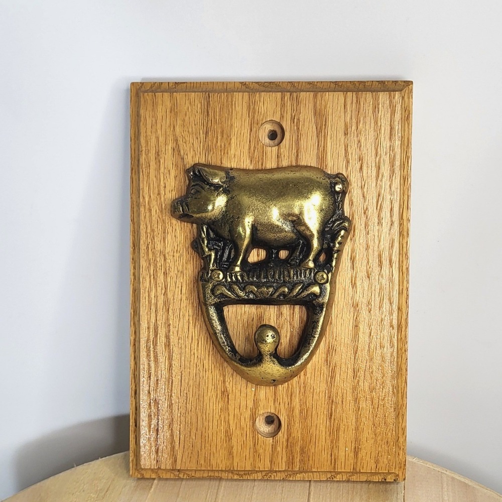 Pig Hog Cast Metal Wall Coat Hook Wood Plaque Farmhouse Country Decor